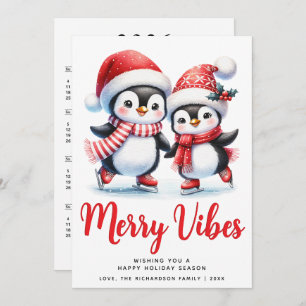 Red Merry Vibes Ice Skaten Penguins Weihnachten