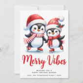 Red Merry Vibes Ice Skaten Penguins Weihnachten (Vorderseite)