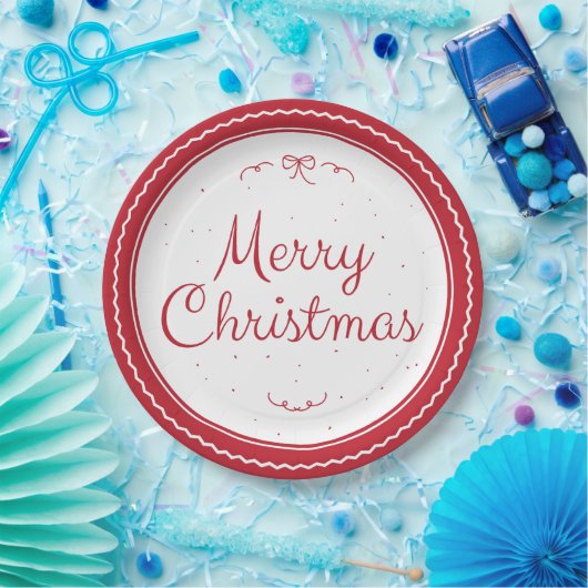 Red Merry Weihnachts-Briefmarke Paper Teller (Party)