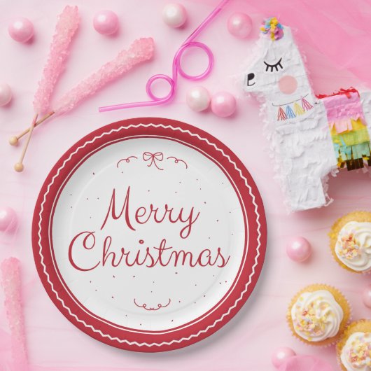Red Merry Weihnachts-Briefmarke Paper Teller (Party)