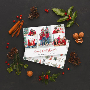 Red Merry Weihnachts Foto-Karte Fünf Bilder Feiertagskarte