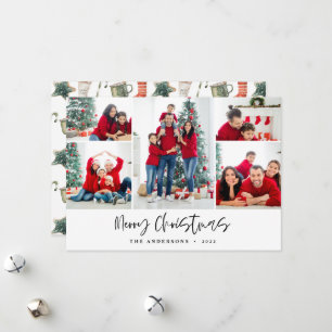 Red Merry Weihnachts Foto-Karte Fünf Bilder Feiertagskarte