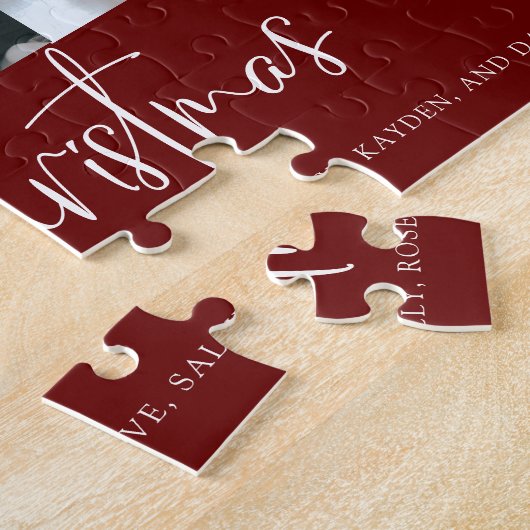 Red Merry Weihnachts Script 2 Foto Collage Holiday Puzzle (Seite)