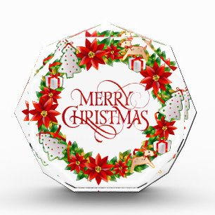 Red Merry Weihnachts-Weihnachtskranz Foto Block