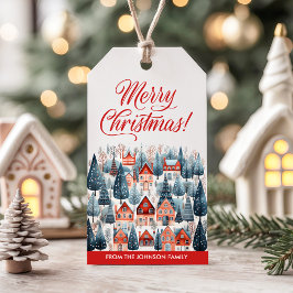 Red Merry Weihnachts Winter Village Urlaub Geschenkanhänger