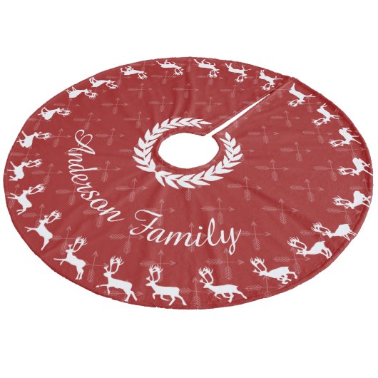 Red Merry Weihnachtsfamilie Name Reindeer Arrows Fleece Weihnachtsbaumdecke (Schrägansicht)