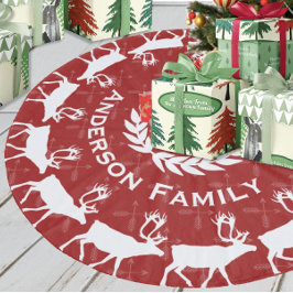 Red Merry Weihnachtsfamilie Name Rustic Reindeer Fleece Weihnachtsbaumdecke