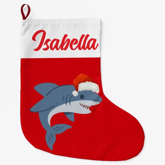 Red Merry Weihnachtsfisch Weihnachtsmannmütze Xmas Großer Weihnachtsstrumpf (Vorderseite)