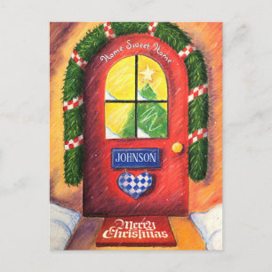 Red Merry Weihnachtsfront Door Cosy Zuhause anpass Feiertagspostkarte