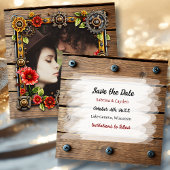 Red Metal Blume Steampunk Personalisiert Hochzeit Save The Date