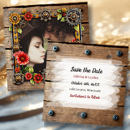 Red Metal Blume Steampunk Personalisiert Hochzeit Save The Date