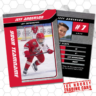 Red Metal Ice Hockey Trading Card Telefonnummerkarte