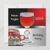 Red Metal Silver Red Car Mens 60. Geburtstag Mann Einladung (Vorderseite)