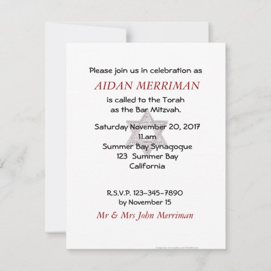 Red Metallic Bar Mitzvah Einladung (Rückseite)