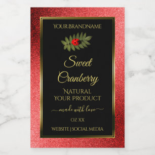 Red Metallic Glitzer Black Product Labels Ladybug Lebensmitteletikett