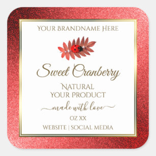 Red Metallic Glitzer White Product Labels Ladybug Quadratischer Aufkleber