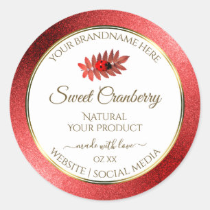 Red Metallic Glitzer White Product Labels Ladybug Runder Aufkleber