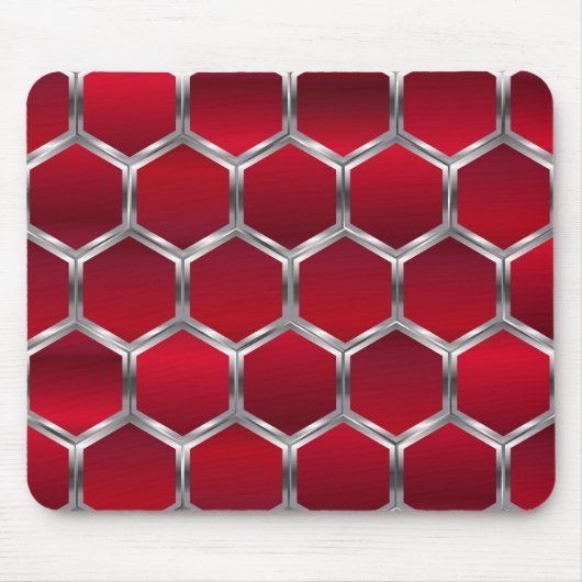 Red & Metallic Silver Octagons Muster Mousepad (Vorne)