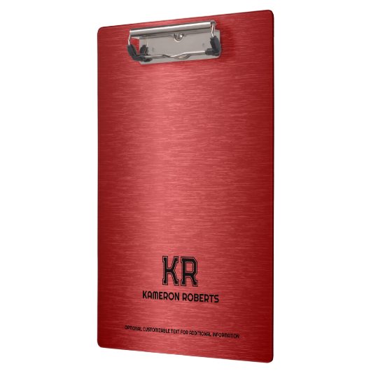 Red Metallic Texture Custom Black Text Klemmbrett (Links)