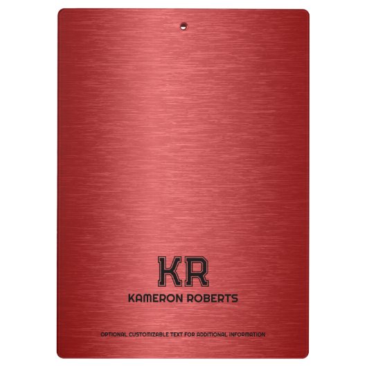 Red Metallic Texture Custom Black Text Klemmbrett (Rückseite)