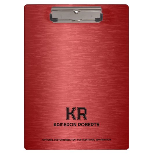 Red Metallic Texture Custom Black Text Klemmbrett (Vorderseite)