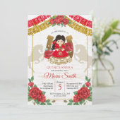Red Mexican Charra Quinceañera Western Einladung (Stehend Vorderseite)
