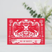 Red Mexican Fantail Doves Papel Picado RSVP Karte (Stehend Vorderseite)
