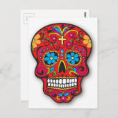 Red Mexican Sugar Skull Day of the Dead Postkarte (Vorne/Hinten)
