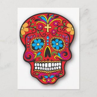 Red Mexican Sugar Skull Day of the Dead Postkarte