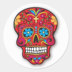 Red Mexican Sugar Skull Day of the Dead Runder Aufkleber