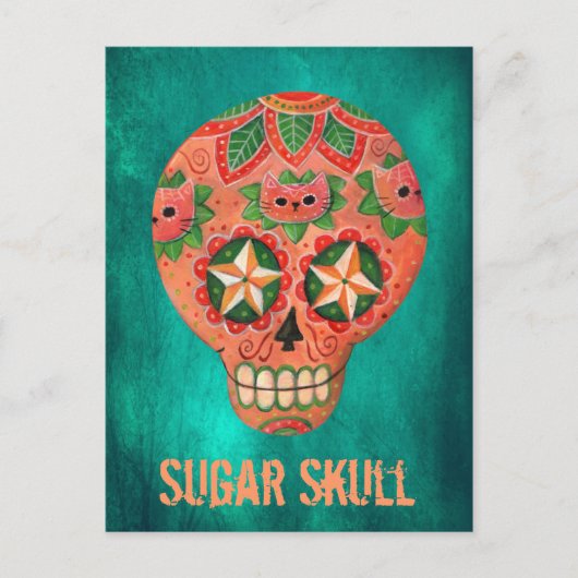 Red Mexican Sugar Skull Postkarte (Vorderseite)