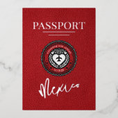 Red Mexico Passport Hochzeit Folieneinladung (Vorderseite)