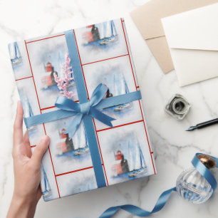 Red Michigan Lighthouse mit Sailboat Geschenkpapier