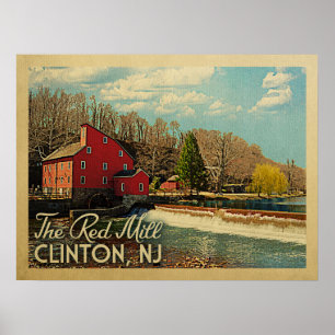 Red Mill Clinton New Jersey Vintage Travel Poster