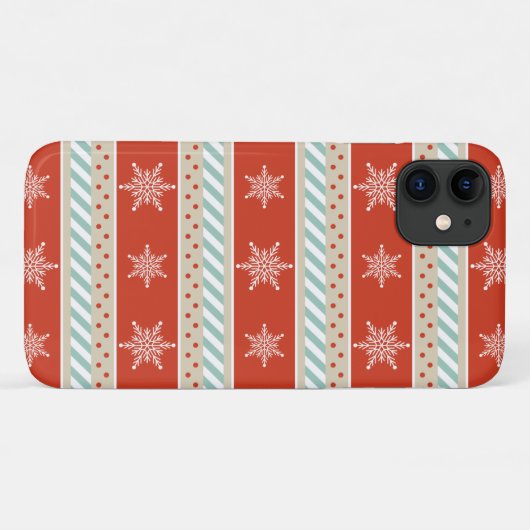 Red Mince Stripes Snowflakes Muster Case-Mate iPhone Hülle (Rückseite (Horizontal))