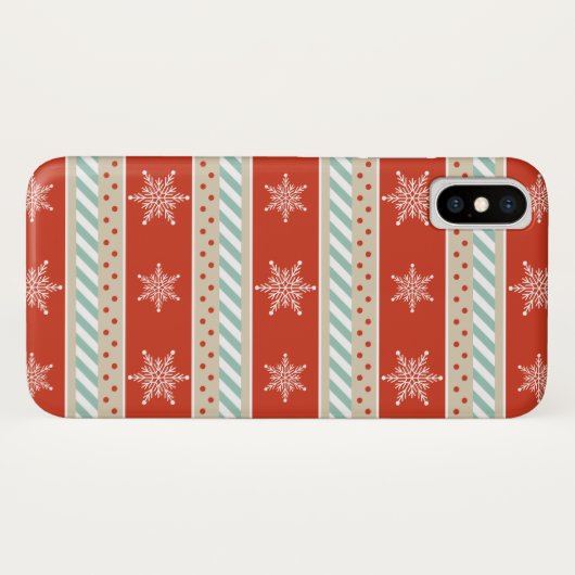 Red Mind Stripes Snowflakes Muster Case-Mate iPhone Hülle (Rückseite (Horizontal))