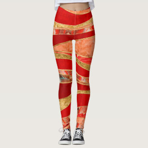 Red Minerals Gold Metallic Wavy Abstrakt Leggings