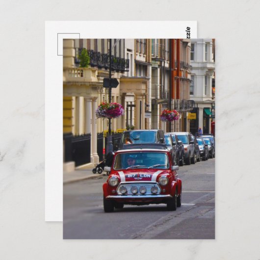 Red Mini Cooper Autocity Szene Postkarte (Vorne/Hinten)