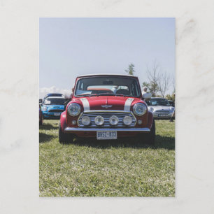 Red Mini Cooper, Vintage Auto Postkarte