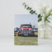 Red Mini Cooper, Vintage Auto Postkarte (Stehend Vorderseite)