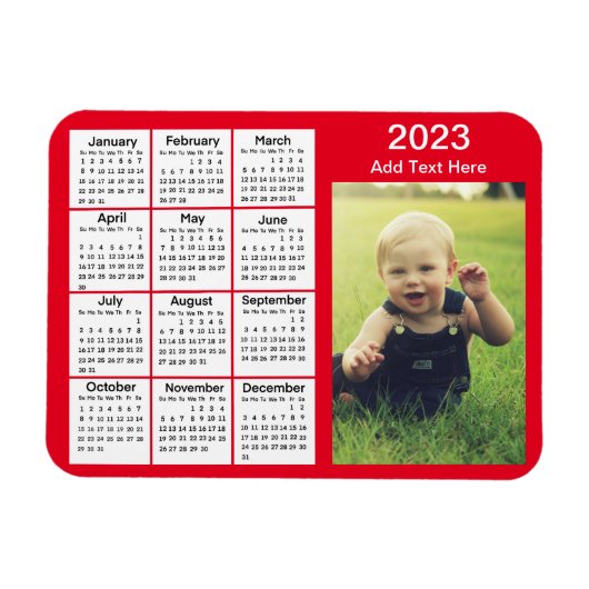 Red Mini Foto Calendar 2023 Magnet (Horizontal)