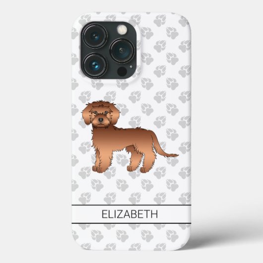 Red Mini Goldendoodle Cartoon Dog & Name Case-Mate iPhone Hülle (Rückseite)