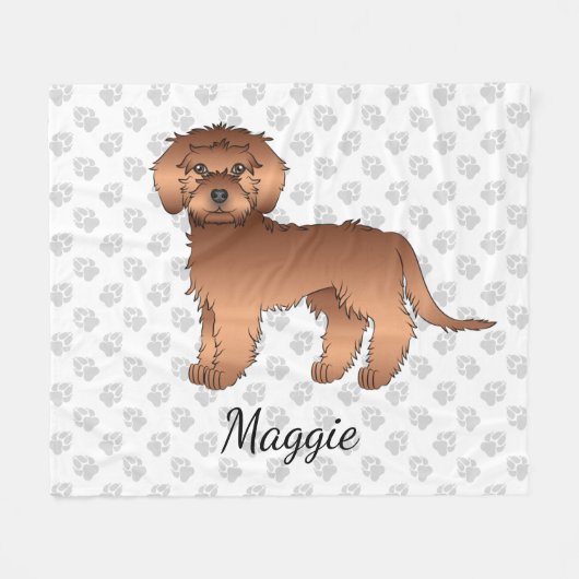 Red Mini Goldendoodle Cartoon Dog & Name Fleecedecke (Vorderseite (Horizontal))