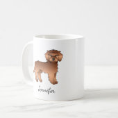 Red Mini Goldendoodle Cartoon Dog & Name Kaffeetasse (Vorderseite Links)