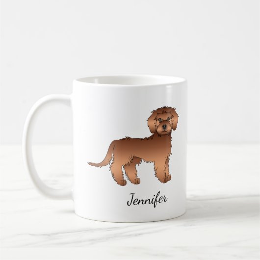 Red Mini Goldendoodle Cartoon Dog & Name Kaffeetasse (Links)
