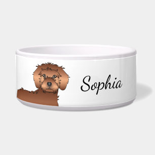 Red Mini Goldendoodle Cartoon Dog & Name Napf