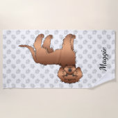 Red Mini Goldendoodle Cartoon Dog & Name Strandtuch (Vorderseite)