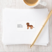 Red Mini Goldendoodle Cartoon Dog & Text Adressaufkleber (Insitu)