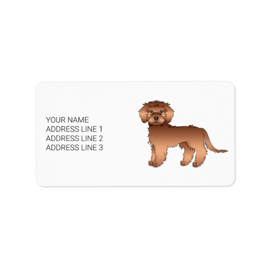 Red Mini Goldendoodle Cartoon Dog & Text Adressaufkleber (Vorne)