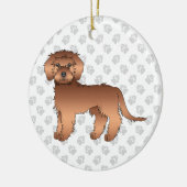 Red Mini Goldendoodle Cartoon Dog & Text Keramik Ornament (Links)